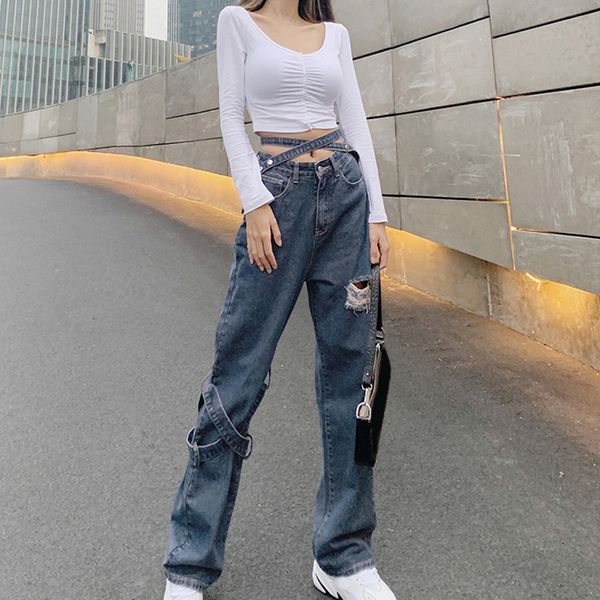 

женские джинсы, повседневные шорты, широкие джинсы для ног с талией, женские джинсы простые в матче, полная длина простой # t2g 2021, Blue