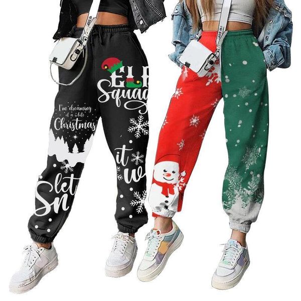 

christmas letter print brushed sweatpants women jogger loose casual drawstring pants winter clothes undefined streetwear1, Black;white