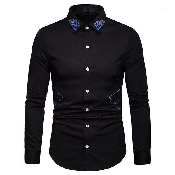

mens black dress shirts 2020 fashion slim fit long sleeve embroidery shirt men business wedding groom tuxedo shirt male chemise1, White;black