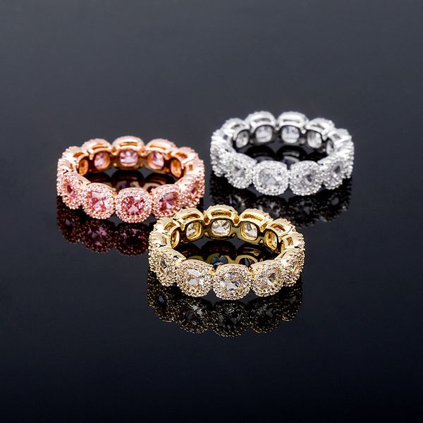 

luxury bling zircon flowers women rings fashion exquisite 18k gold rhodium plated wedding rings hip hop band rings, Slivery;golden