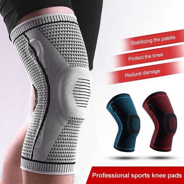 

1 pcs knee patella protector brace silicone spring knee pad running hiking soccer basketball meniscus tear arthritis single wrap, Black;gray