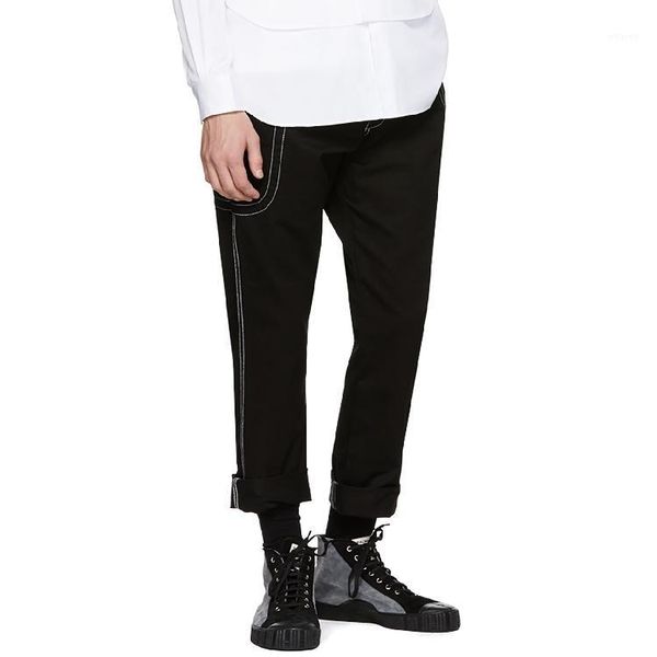 

27-44 new 2017 men's clothing gd hair stylist fashion catwalk personality press line slim ankle length pants plus size costumes1, Black