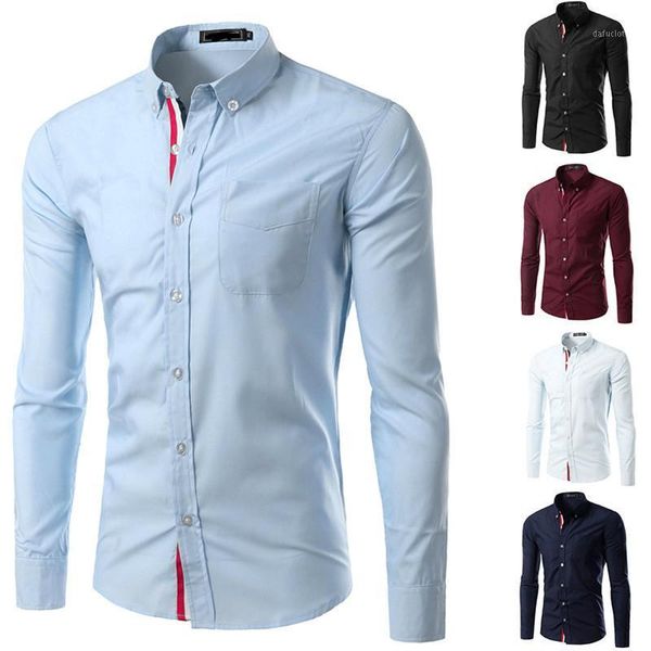 

fdwerynh men turn-down collar shirts slim fit casual solid long sleeve men's shirt formal social business dress shirt1, White;black