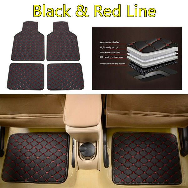 

wholesale & 4pcs black pu leather universal car front & rear floor mats waterproof antidust