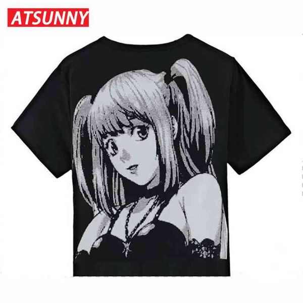 ATSUNNY 2021 Mens Hip Hop Streetwear Stile Vintage Harajuku T-Shirt Anime Girl Death Note T-Shirt Pullover Estate Nero Magliette G1229