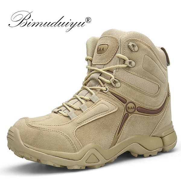 

bimuduiyu men quality brand military boots tactical desert combat boats army work shoes leather antiskid boots men sneakers t200305, Black