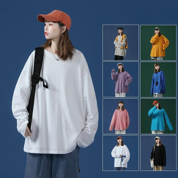 

2021 summer long sleeve t-shirt women tee shirt loose solid korean style t shirt women casual o-neck female tshirt clothing, White