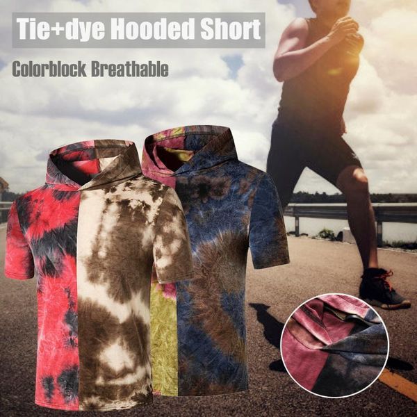 

men's t-shirts summer t shirt men 2021 fashion men's hooded gradient sports short sleeve slim fitness male large size1, White;black