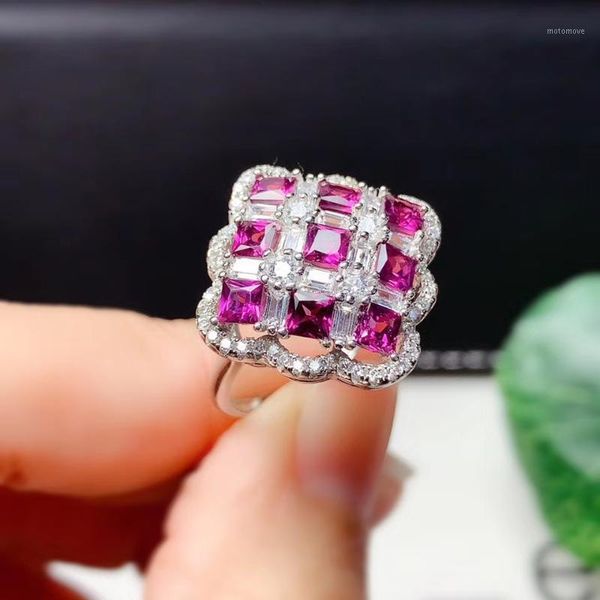 

cluster rings recommend: classic natural garnet ring for women silver jewelry square gem real 925 girl birthday gift, Golden;silver