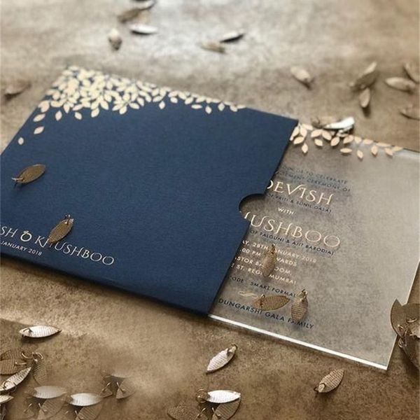 

custom wedding invitation 10pcs lace colorful printing royal blue acrylic card invitations