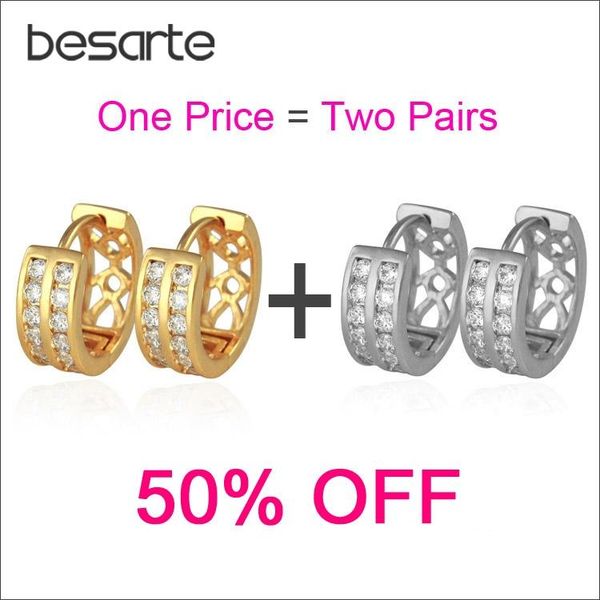 

two pairs round gold-color hoop earrings for women boucle brinco de argola ouro oorbellen earing fashion zircon e1420, Golden;silver
