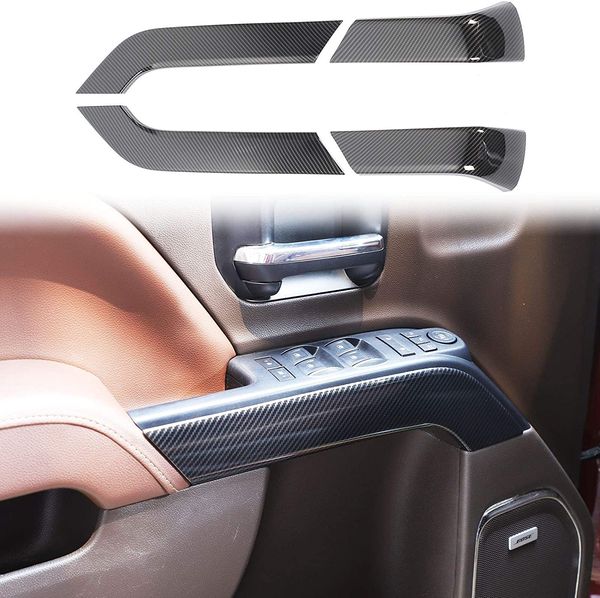 Acessórios de acabamento da maçaneta da porta interna, fibra de carbono ABS 4 pcs para Chevrolet Silverado GMC Sierra 2014-2018 Acessórios interiores