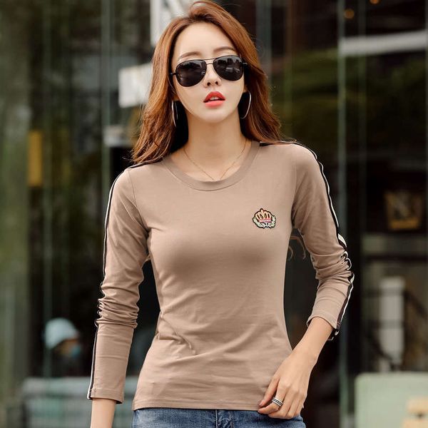 

autumn 2020 new casual long sleeve t-shirt women's fashion bottoming shirt shows thin trend, Black;gray