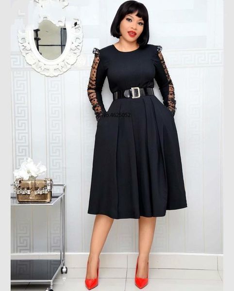

mature overalls daily regular untidy round neck full sleeve solid high waist women ball gown midi dress1, Black;gray