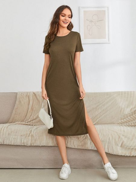 

high split solid dress a6kq#, Black;gray