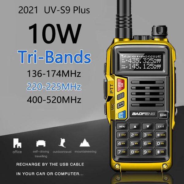 

2021 baofeng uv-s9 plus tri-band 10w high power 136-174/220-225/400-520mhz portable ham radio 10km long range cb walkie talkie