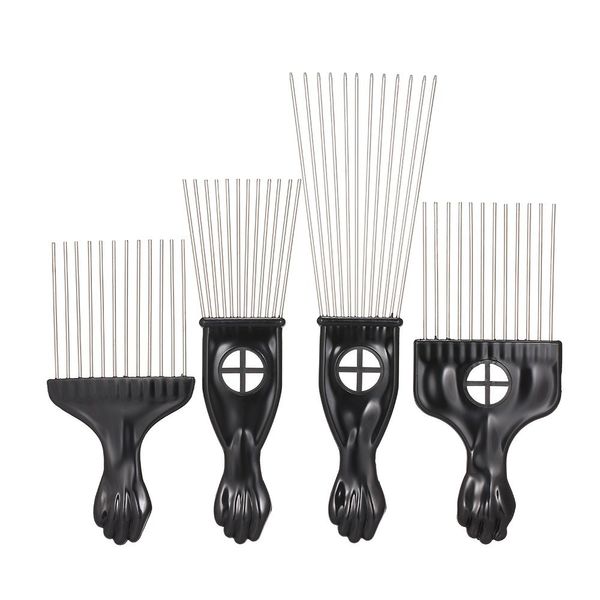 4PCS Schwarz Kamm Set Metall Afro Frisur Lockigen Anzug Stahl Nadel Kämme Friseur Werkzeuge