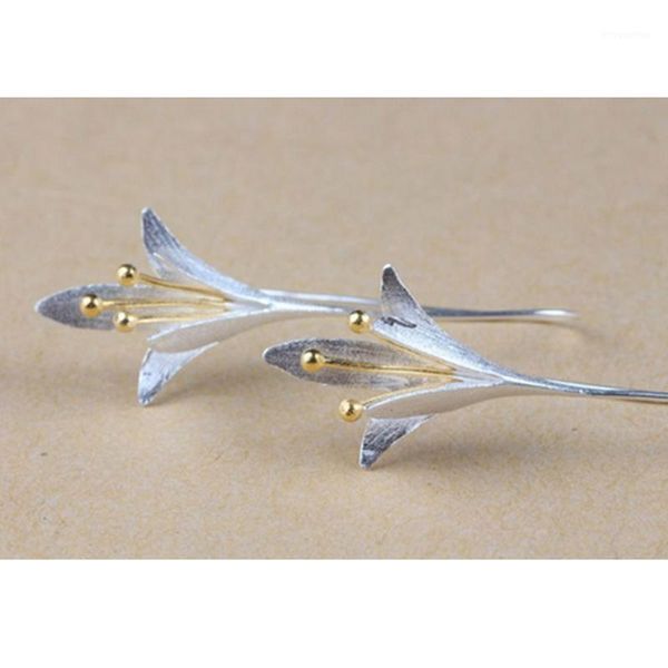 

2020 fashion silver color long flower earrings for women new design lovely girls1