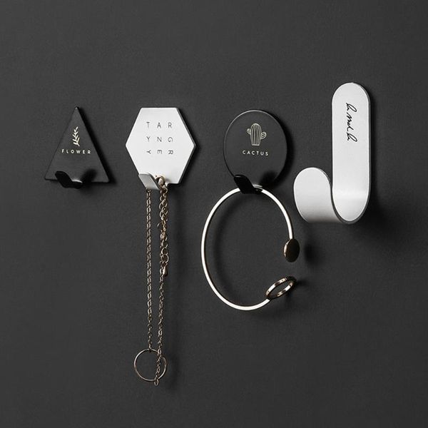 

hooks & rails 4pcs key wall hook nodic simple style self-adhesive holder kids coat hanger letter rack creative geometric home decoraction