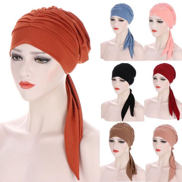 

1pcs muslim turban hat for women pre-tied chemo beanies caps bandana headscarf head wrap for cancer hair accessories, Blue;gray