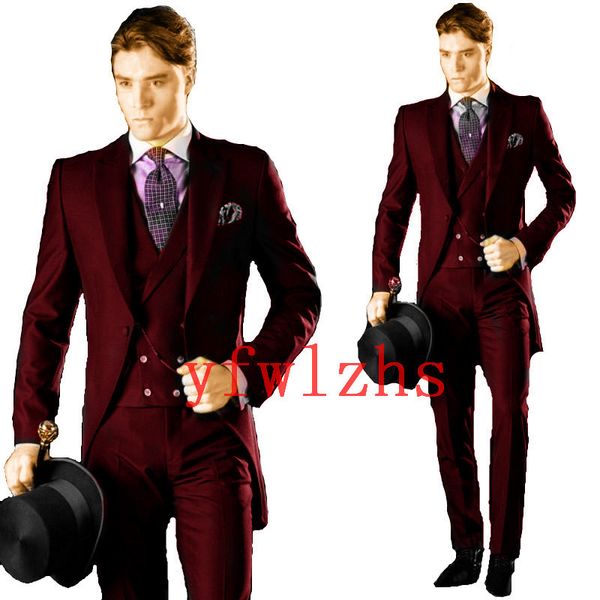 

handsome one button groomsmen peak lapel groom tuxedos men suits wedding/prom/dinner man blazer(jacket+pants+tie+vest) w677, Black;gray
