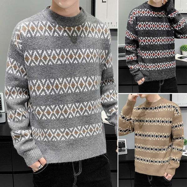 

men's knit sweater winter trend loose round neck thick warm clothes lazy handsome new year1, White;black