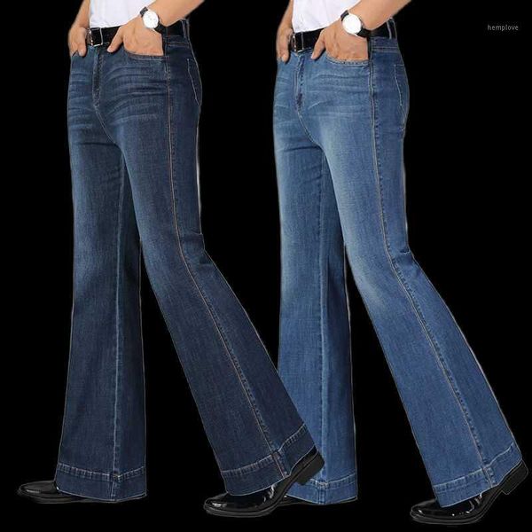 

new bellbottom jeans autumn 2020 men's smart casual boot cut jeans business wide leg pants big flares trousers1, Blue