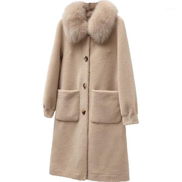 

fur collar real fur coat wool jacket spring autumn coat women clothes 2020 korean vintage sheep shearling women zt36561, Black