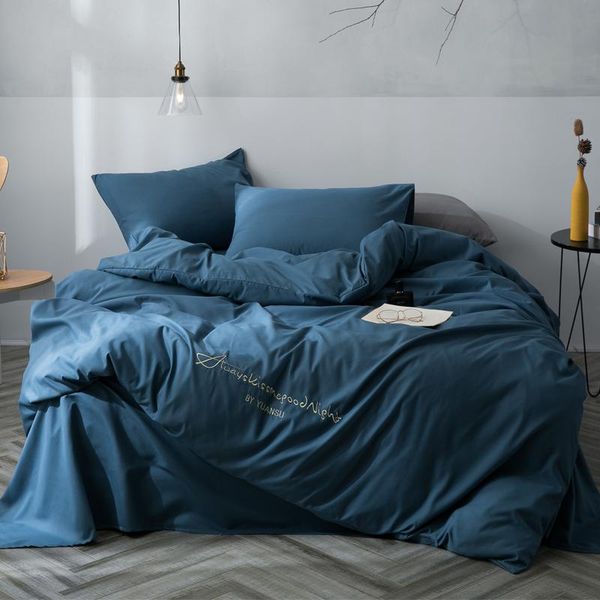 

Embroidery Cotton Bedding Set High Quality Home Linen Fashion Bedclothes Duvet Cover Set Twin King Solid Sleeping Flat Sheet New