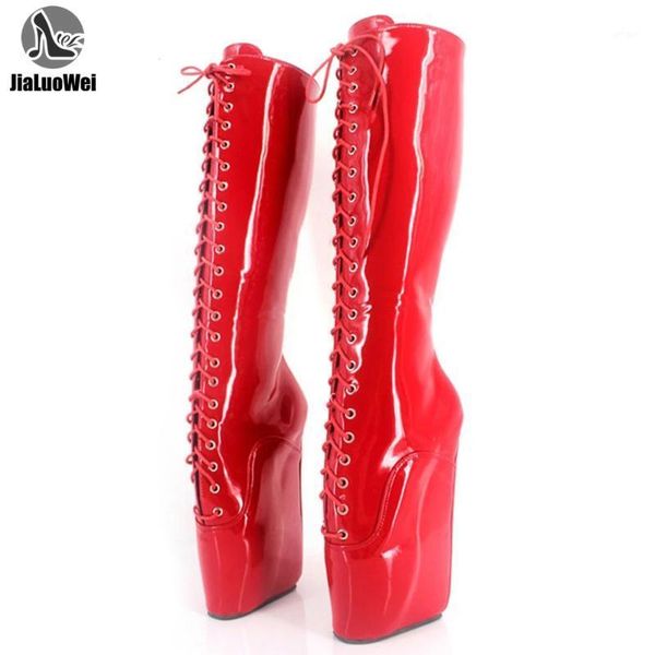 

18cm super high wedge heel hoof heels lace-up pu leather knee-high ballet boots big size 36-461, Black