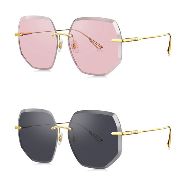 

bolon tinted color pink yellow women dark sun shades uv400 polygon rimless black sunglasses bl7079