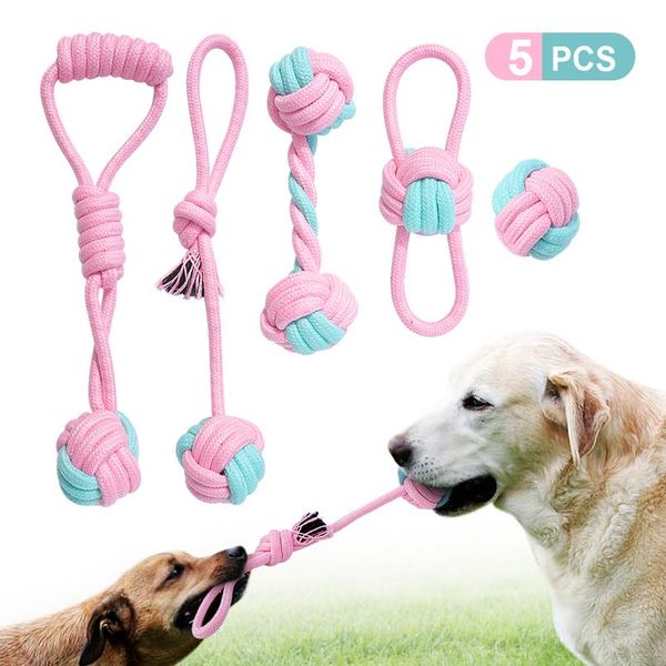 

5pcs cotton rope dog toy interactive pet dog puppy chew toys dogs playing training ball teeth cleaning pet bbypzu