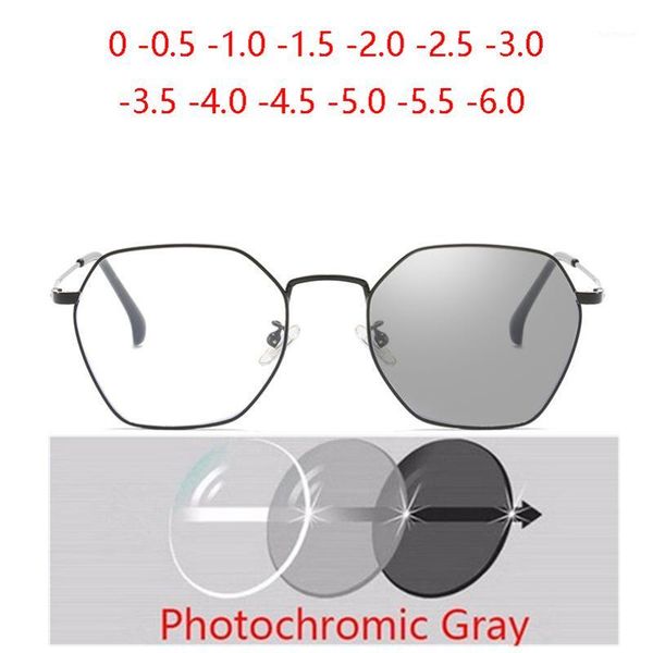 

literature retro polygonal pchromic prescription eyeglasses women anti-blue light nearsighted glasses men 0 -0.5 -1.0 to -61, White;black