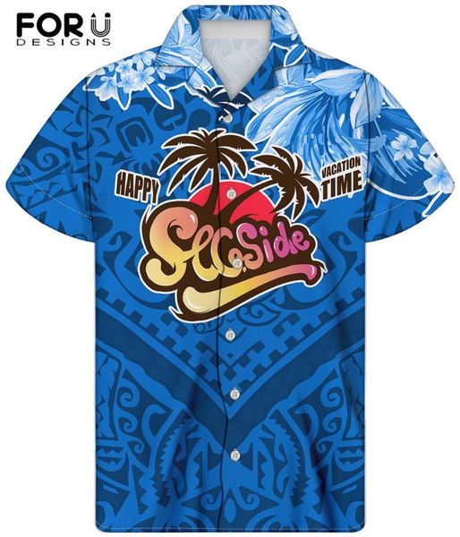 

forudesigns blue polynesian tribe print men summer loose short sleeve shirt men's casual plus size button blouse clothing 2020, White;black