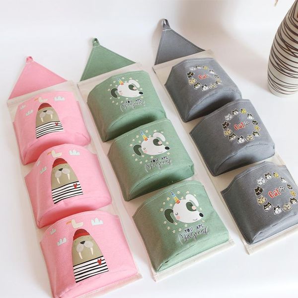 

home three pockets wall hanging storage bag hanging bag animal cartoon storage pocket rear1