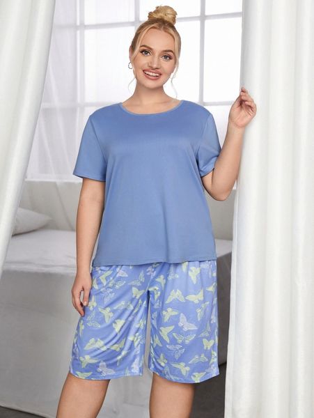 

plus butterfly print pajama set f4br#, Black;white