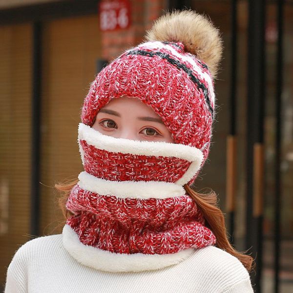 

beanie/skull caps 3pcs/set women's knitted hat scarf neck warmer winter for ladies girls skullies beanies warm fleece drop, Blue;gray