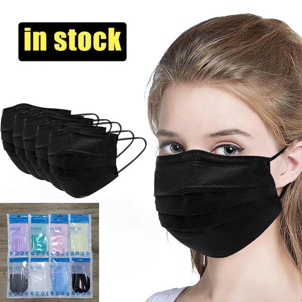 

3 disposable mask individual fashion black layers protective face shield mouth and kids with retail pack