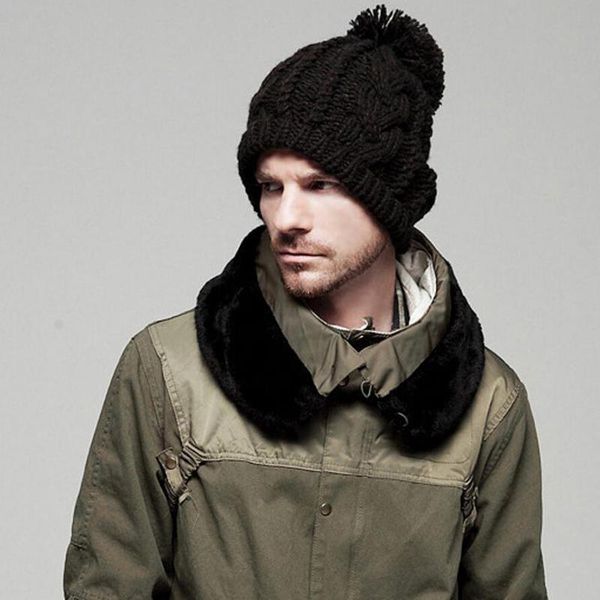 

flb] winter hat for men women fashion solid warm hats knitted beanies cap brand thick female cap beanie wholesale fk6002 wmtxae, Black;white