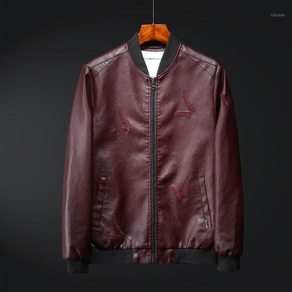 

xwz11 jackets men o-neck collar coats male motorcycle leather jacket casual slim feather pattern brand clothing1, Black