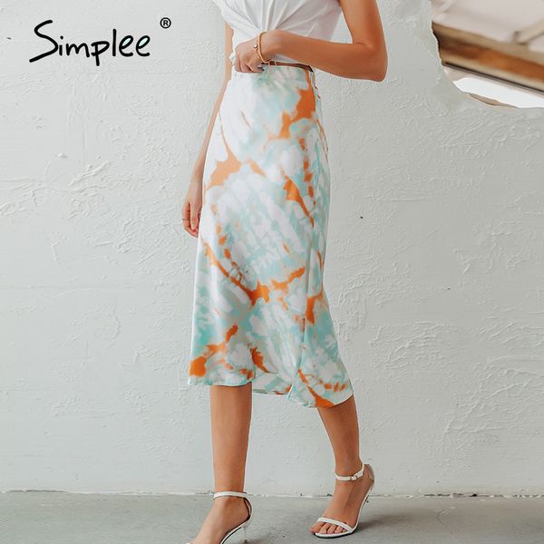 

simplee tie dye print midi skirt women autumn elastic high waist female skirt casual streetwear party club ladies bottom skirt t200712, Black