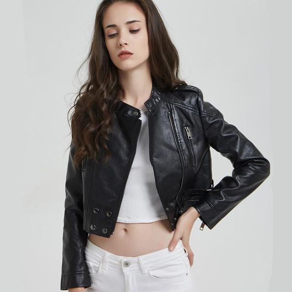 

women's leather & faux pu jacket women motorcycle biker slim hiphop punk casual short black coat female spring autumn outwear