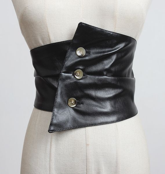 

women's runway fashion pu leather elastic bandage cummerbunds female dress corsets waistband belts decoration wide belt r3318 j1209, Black;brown