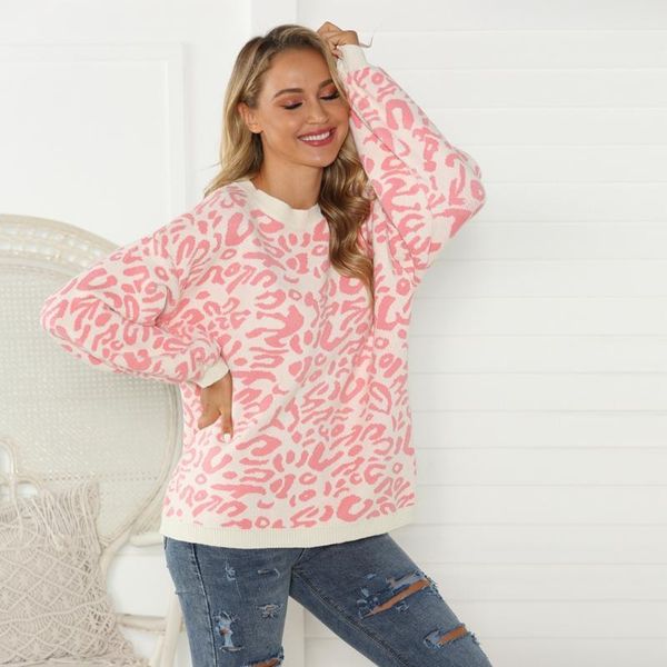 

women's sweaters women winter autumn crew neck knit sweater casual long sleeve leopard pullover 2xpd, White;black