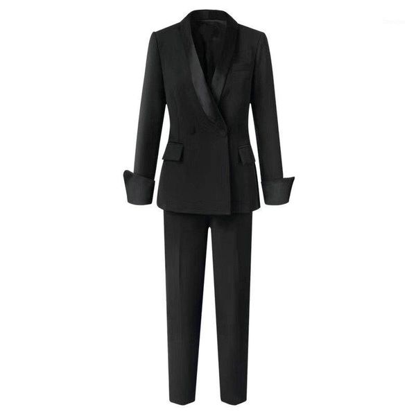

new 2020 spring autumn fashion women's business pants suits notched blazer jacket & pant office wear women suits female sets1, White