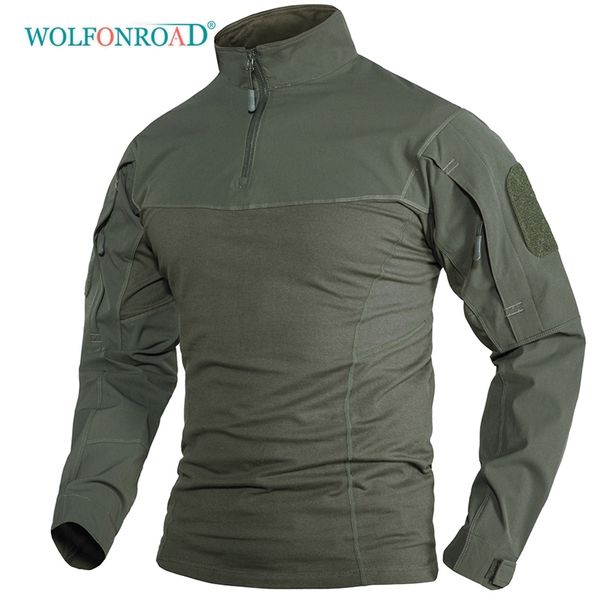 Wolfonroad Caça manga comprida camisetas Segurança policial Camisas táticas de treino de treino dos homens camiseta w / zipper bolsos tops 20114