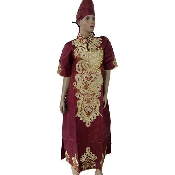 

md embroidery dress for women african lady clothes plus size long dress with head tie traditional african female maxi dresses1, Red