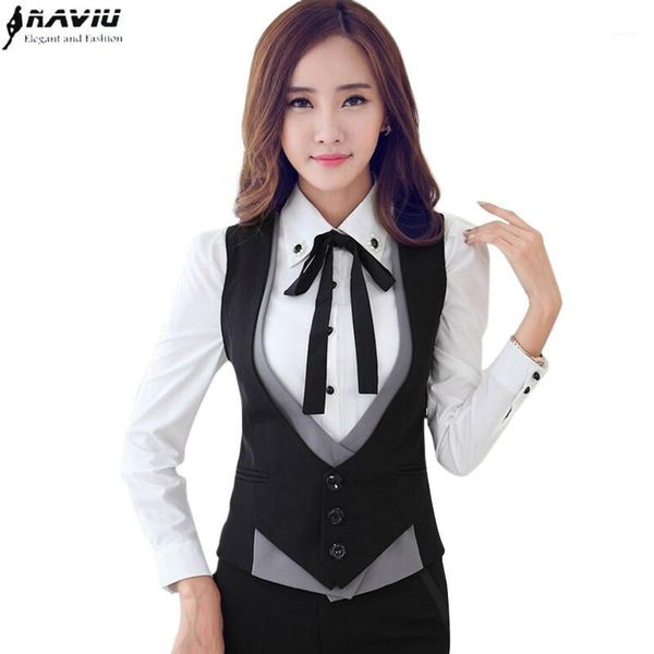 

fashion professional v-neck slim women vest coat eleplus size black grey work wear office ladies patchwork formal jackets1, Black;white