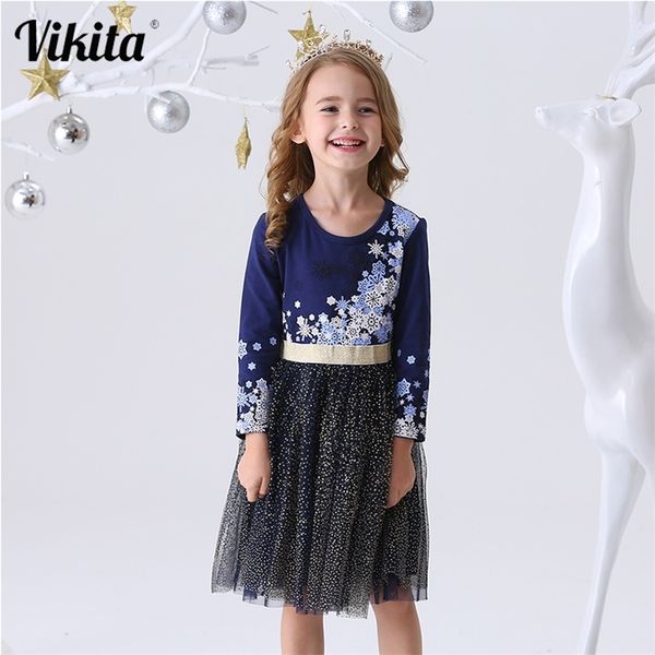 

vikita kids dress for girls long sleeve children party perform sequins dress kids princess unicorn vestidos girls flower dresses lj200923, Red;yellow
