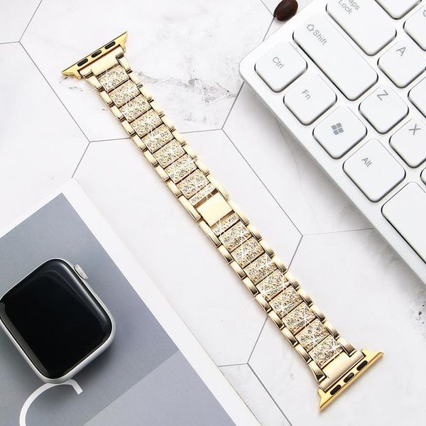 

stainless steel metal strap for watch band 44mm 42mm 40mm 38mm diamond strap for iwatch 5 4 3 2 qyltyi, Black;brown